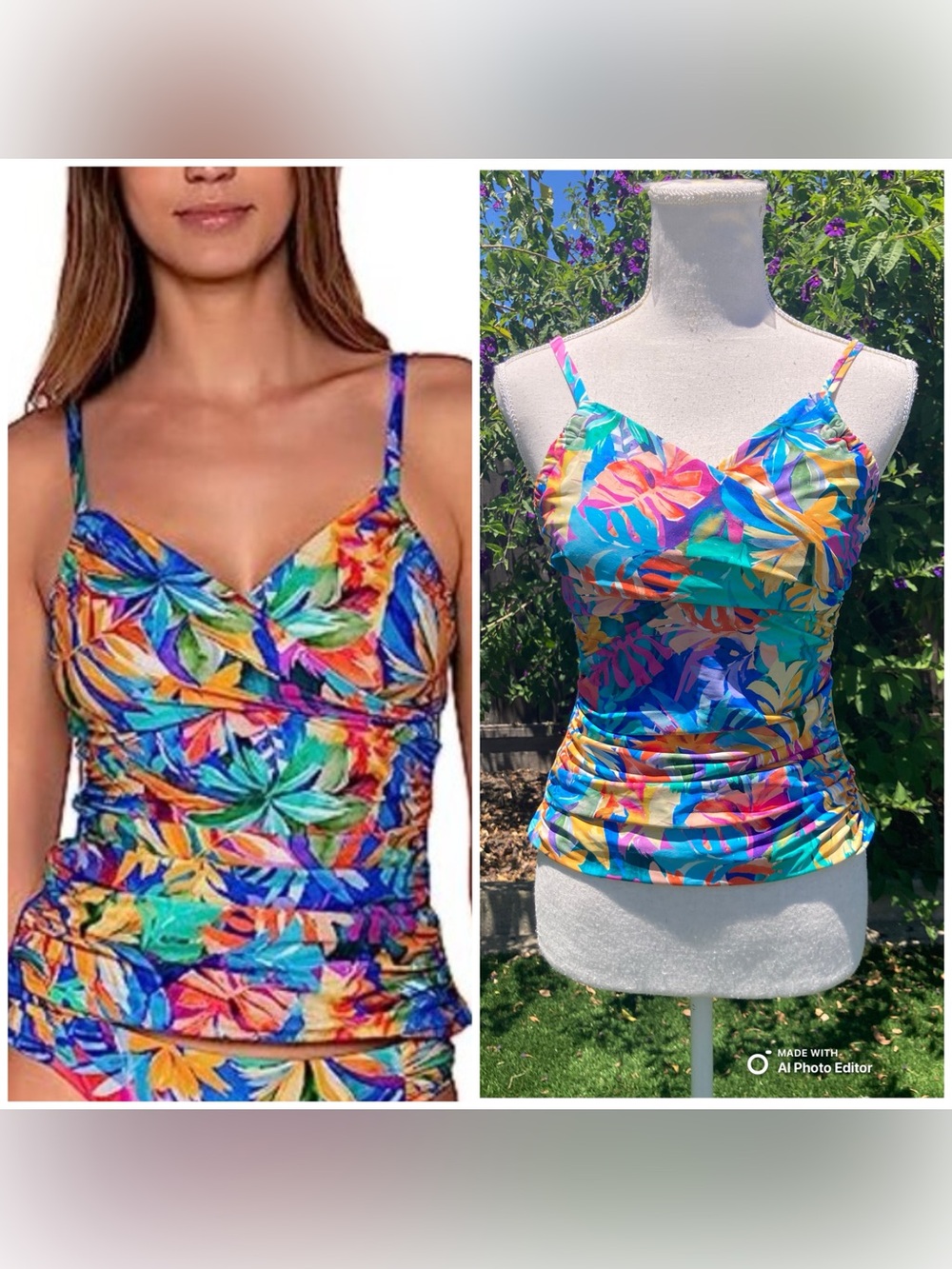 Sunsets Simone Tankini Top Faux Wrap Ruching Adjustable Straps Size Small